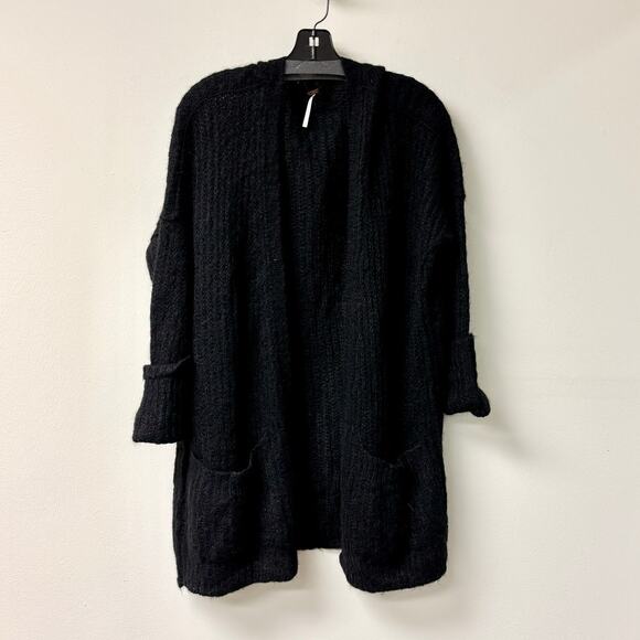 Free People Weekend Getaway Open Front Cardigan Sweater Black Women's Size M - Picture 2 of 5